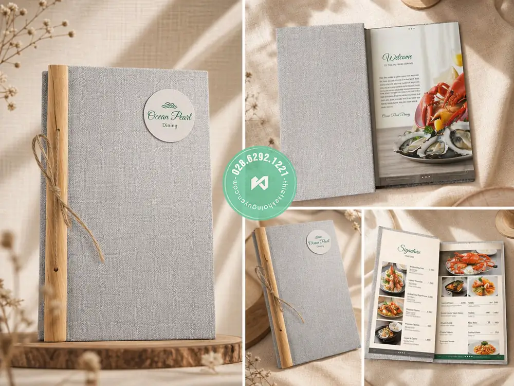 Xưởng in menu vải gáy gỗ đặc biệt cho Nhà Hàng tại TPHCM 13 In bìa menu vải số lượng ít tại HCM