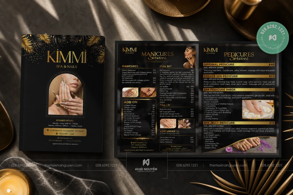 Menu Mở Phẳng 180 Độ Là Gì? Tại Sao Nhà Hàng Cao Cấp Ưa Chuộng? 2 In menu mở phẳng Kimmi Spa Nails tại Mỹ