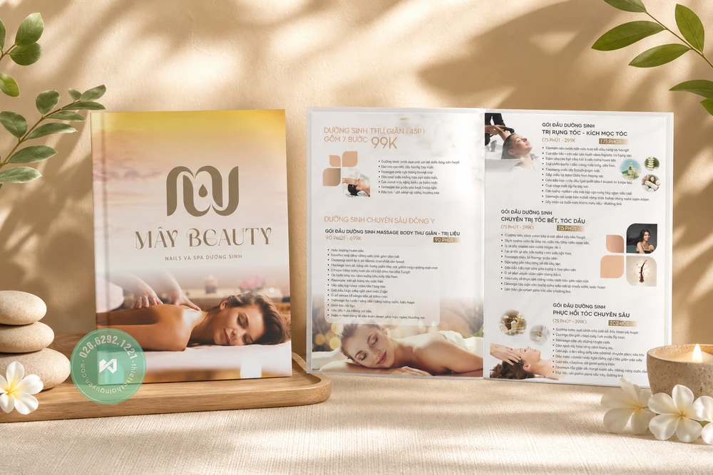 Menu Mở Phẳng 180 Độ Là Gì? Tại Sao Nhà Hàng Cao Cấp Ưa Chuộng? 8 Dự án làm menu mở phẳng cho Nail, Spa dưỡng sinh tại TPHCM
