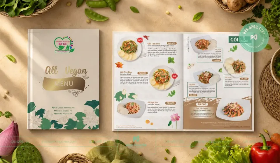 In menu mở phẳng 180 độ nhà hàng Chay tại TPHCM