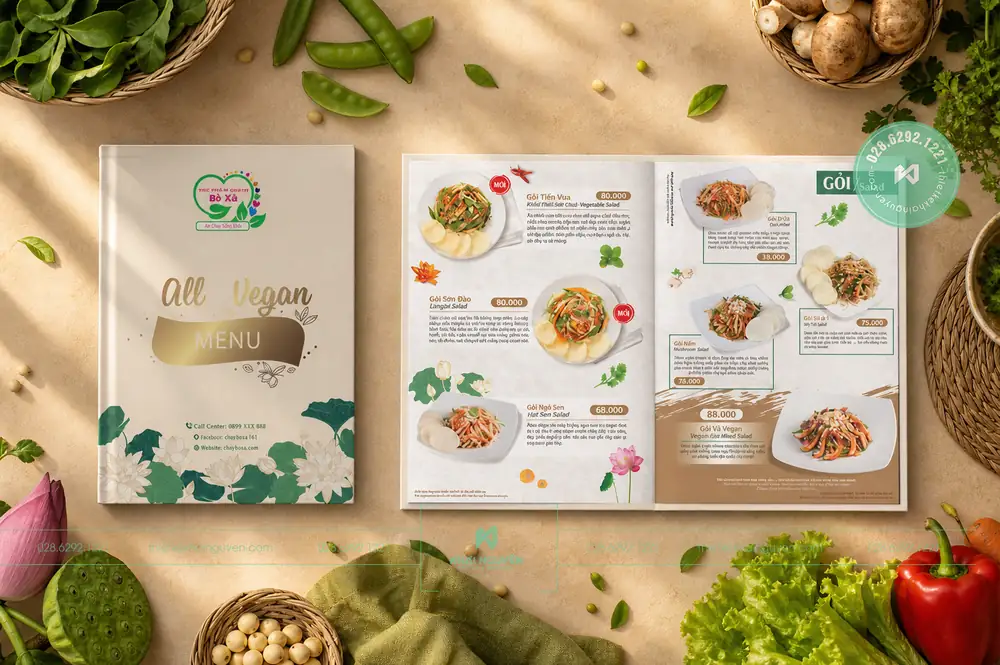 Menu Mở Phẳng 180 Độ Là Gì? Tại Sao Nhà Hàng Cao Cấp Ưa Chuộng? 5 In menu mở phẳng 180 độ nhà hàng Chay tại TPHCM