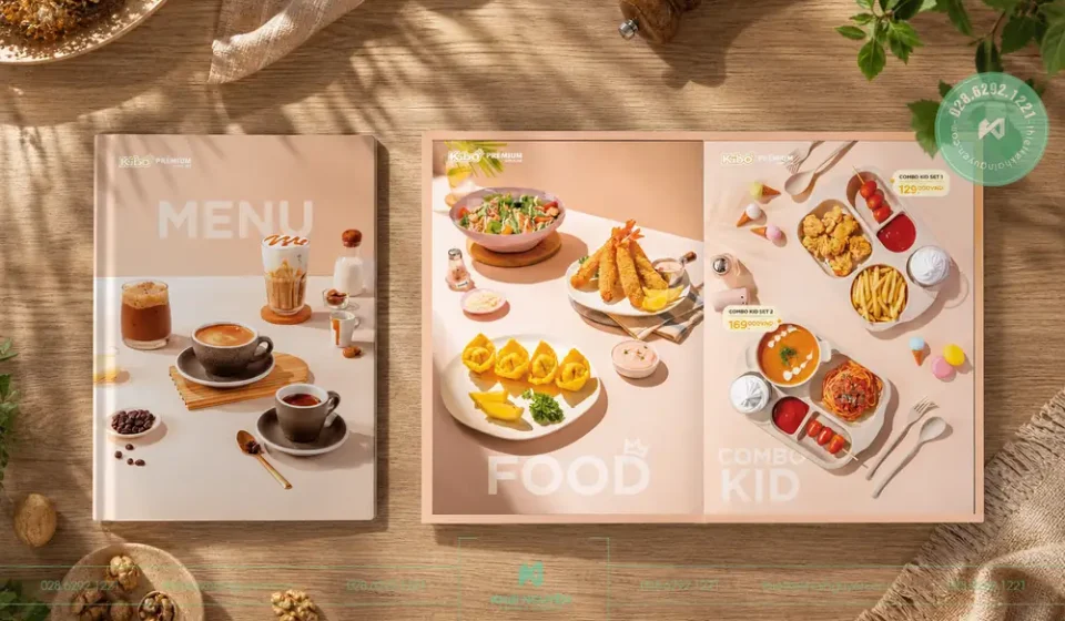 In menu mở phẳng 180 độ cho nhà hàng Kubo