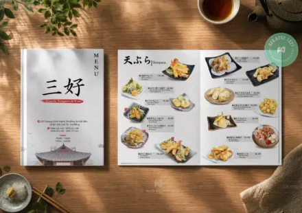 Dự án in ấn menu mở phẳng nhà hàng Nhật
