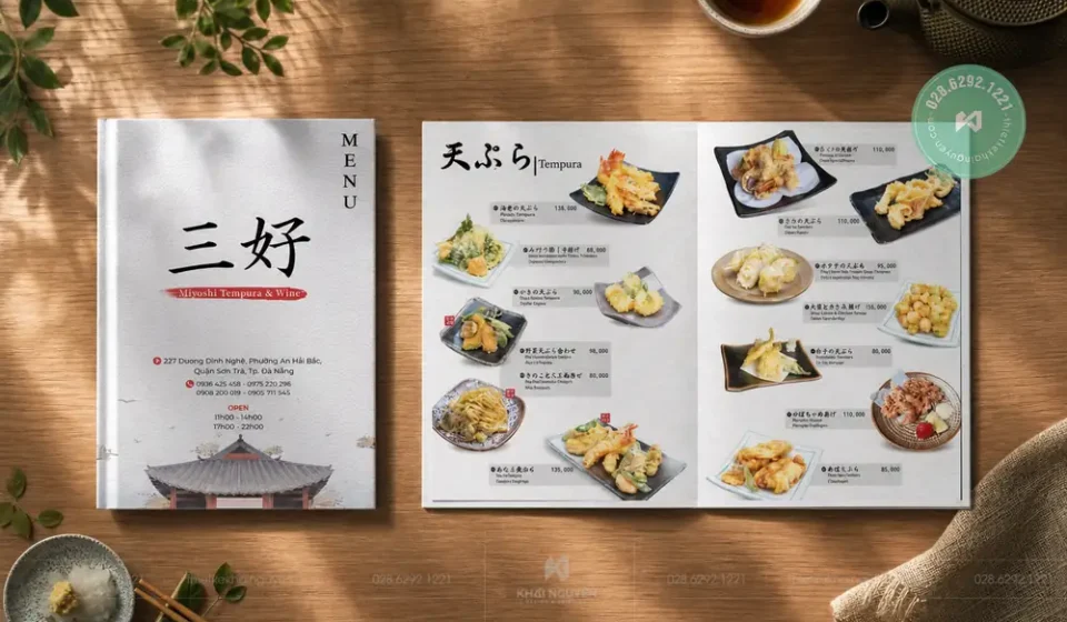 Dự án in ấn menu mở phẳng nhà hàng Nhật