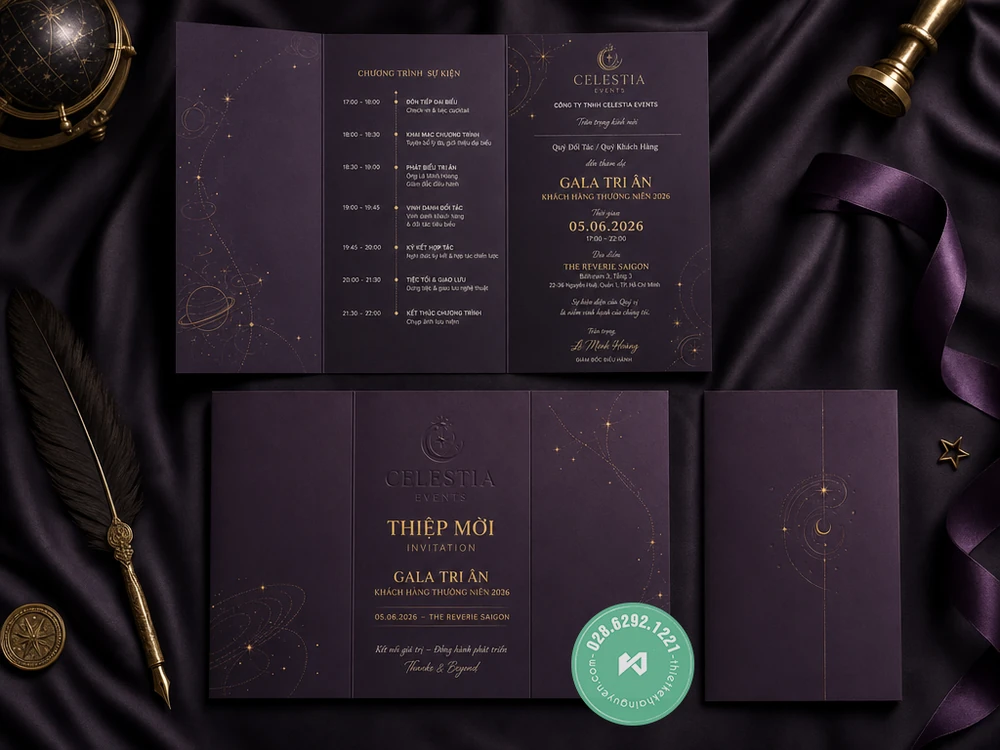 In Thiệp Mời Sự Kiện TPHCM – Khai Trương, Hội Nghị Mới 2026 40 In thiệp mời gala gấp 3 cho công ty