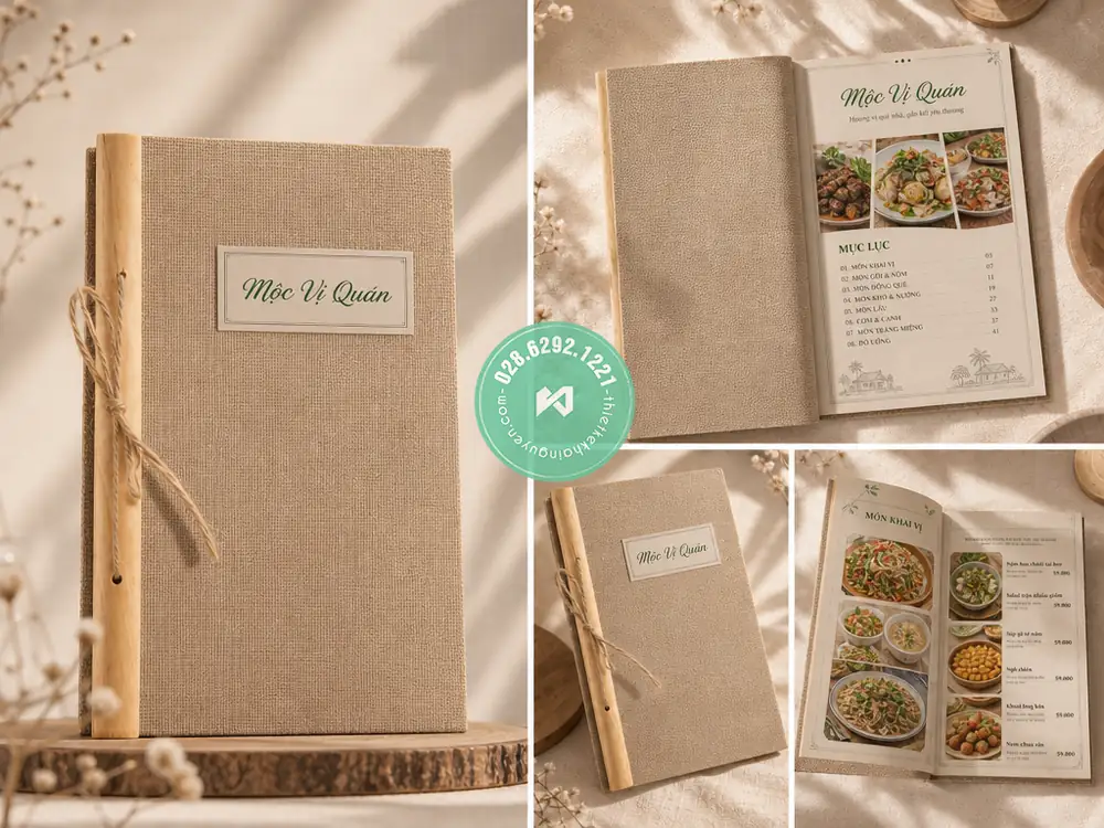 Xưởng in menu vải gáy gỗ đặc biệt cho Nhà Hàng tại TPHCM 10 Mẫu menu vải gắn gáy gỗ siêu đẹp tại Hà Nội
