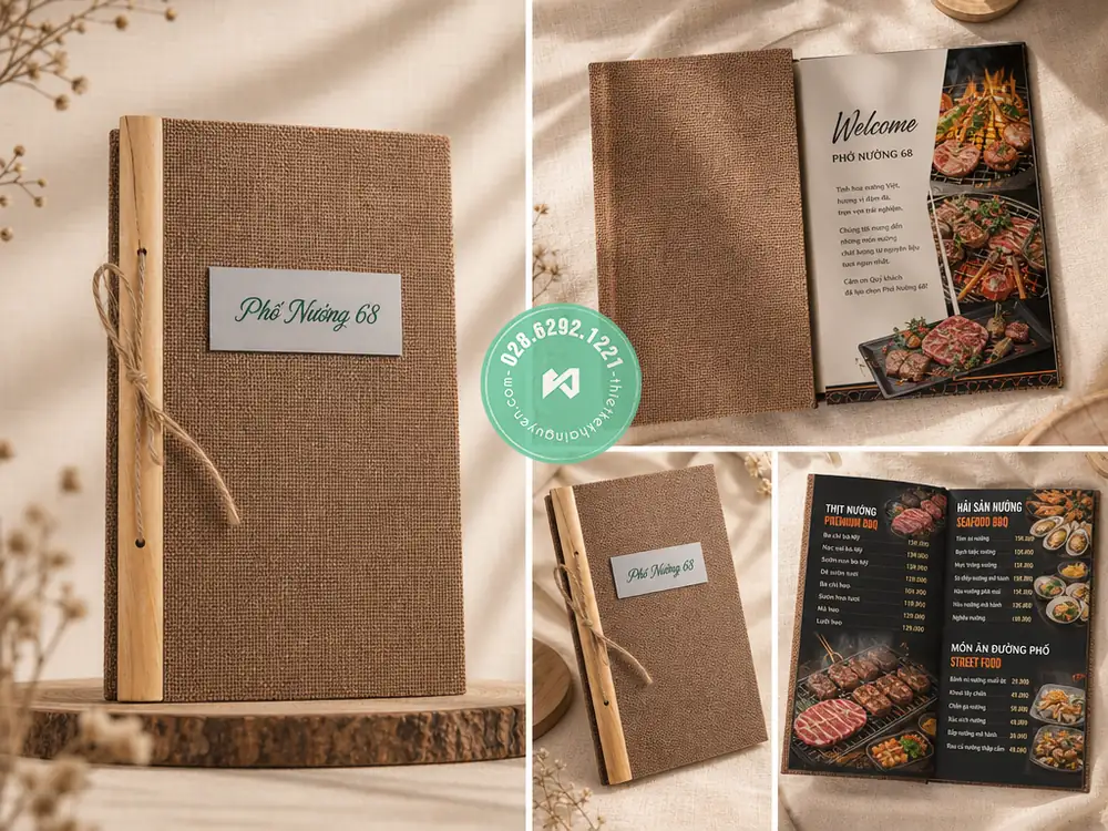 Xưởng in menu vải gáy gỗ đặc biệt cho Nhà Hàng tại TPHCM 2 In bìa vải gáy sáng tạo cho nhà hàng quận 5