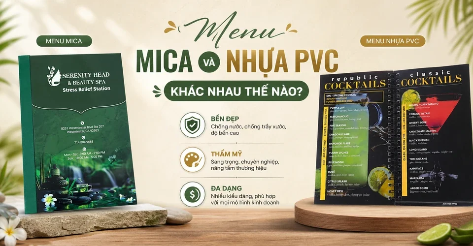 So sánh menu nhựa PVC vs menu mica