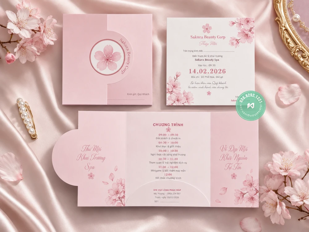 In Thiệp Mời Sự Kiện TPHCM – Khai Trương, Hội Nghị Mới 2026 35 In thiệp mời khai trương cho spa - tone màu hồng