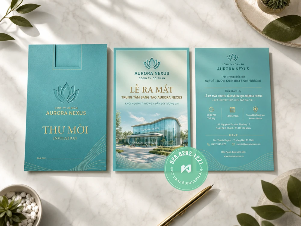 In Thiệp Mời Sự Kiện TPHCM – Khai Trương, Hội Nghị Mới 2026 25 Thiết kế in ấn thư mời lễ ra mắt trung tâm