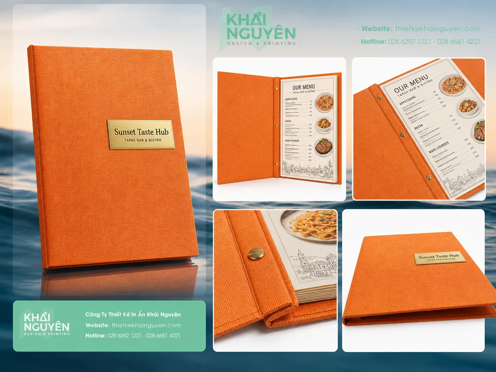 In Menu Vải TPHCM – Nhẹ, Bền, Sang Trọng – Xu Hướng 2026 11 Bản in menu vải cao cấp - Sunset Taste Hub