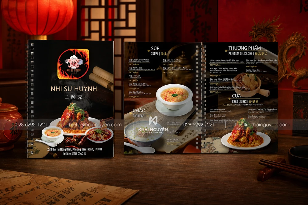 Dự Án Thiết Kế In Menu Nhà Hàng Nhị Sư Huynh - Nhà Hàng Chuyên Món Trung Hoa 3 Menu nhà hàng Trung Hoa đa ngôn ngữ