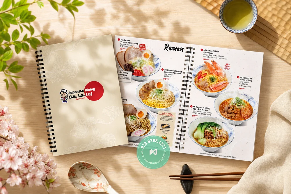 Mẫu Thiết Kế Menu Nhà Hàng Nhật Lalala | Dự Án Thiết Kế Menu Đẹp Tại TPHCM 3 Menu Ramem - Menu Lò Xo - Thiết Kế Menu Tam Ngữ Nhật - Anh -Việt