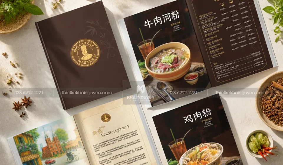 Thiết Kế Menu Phở Master Y | Dự Án Menu Song Ngữ Hoa Việt Tại TPHCM