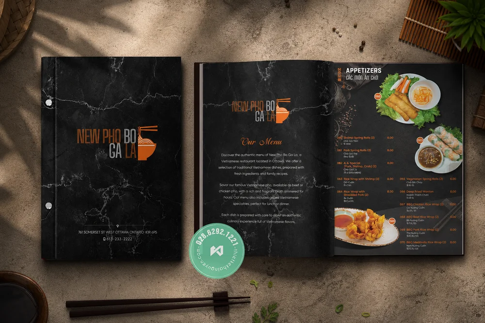 Thiết Kế Menu Đa Ngôn Ngữ Cho Nhà Hàng 2026 | Khải Nguyên 3 Bố cục thiết kế tam ngữ chuyên nghiệp
