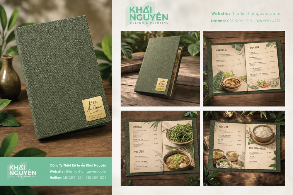 In Menu Vải TPHCM – Nhẹ, Bền, Sang Trọng – Xu Hướng 2026 14 Mẫu menu vải màu xanh lá gắn inox