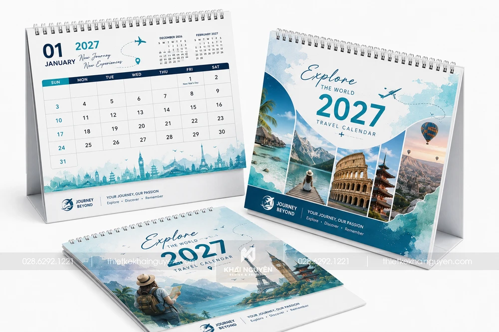 Mẫu In Lịch Tết 2027 Số Lượng Ít, Nhanh Gọn, Giao Tận Nơi 23 Calendar Travel 2027 - In lịch 2027