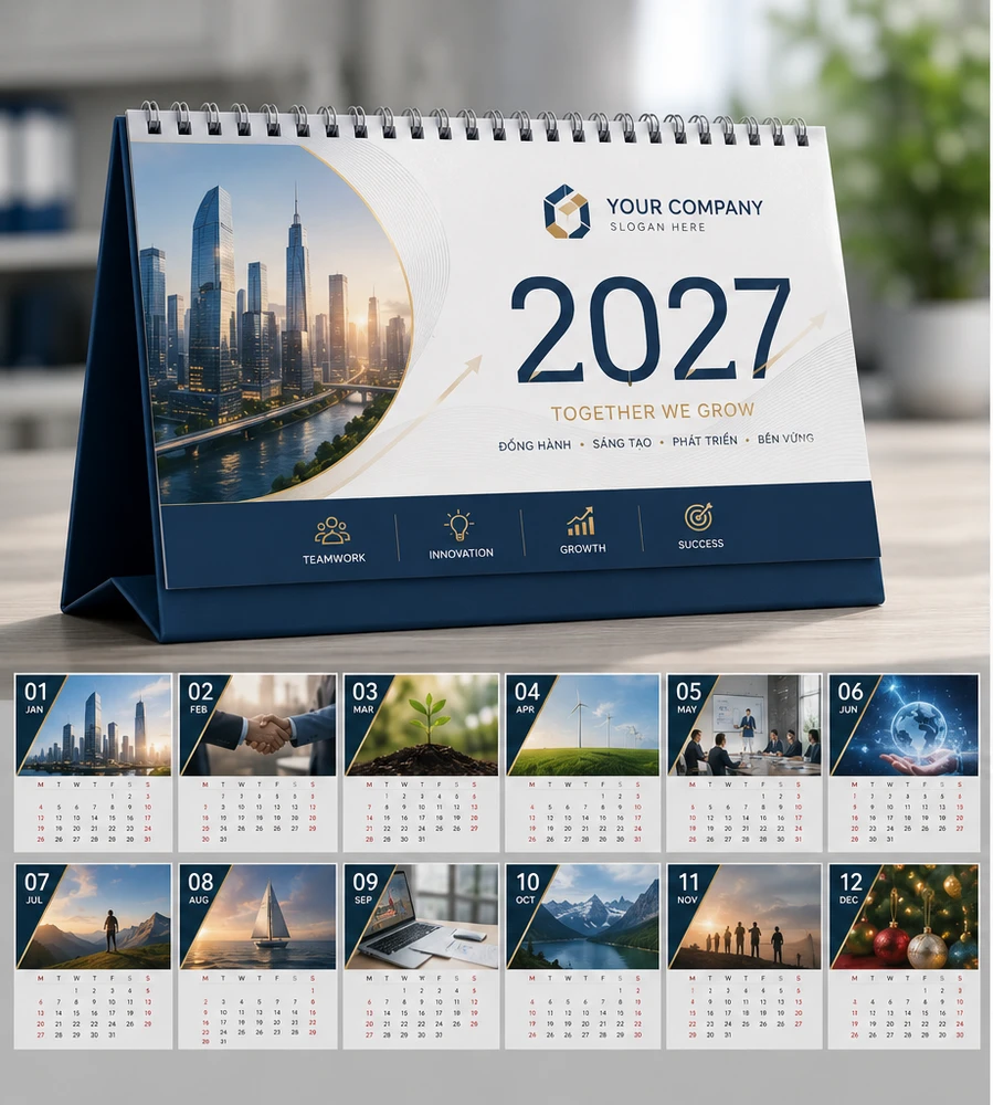 Mẫu In Lịch Tết 2027 Số Lượng Ít, Nhanh Gọn, Giao Tận Nơi 2 In lịch để bàn công ty 2027 - in nhanh lấp gấp