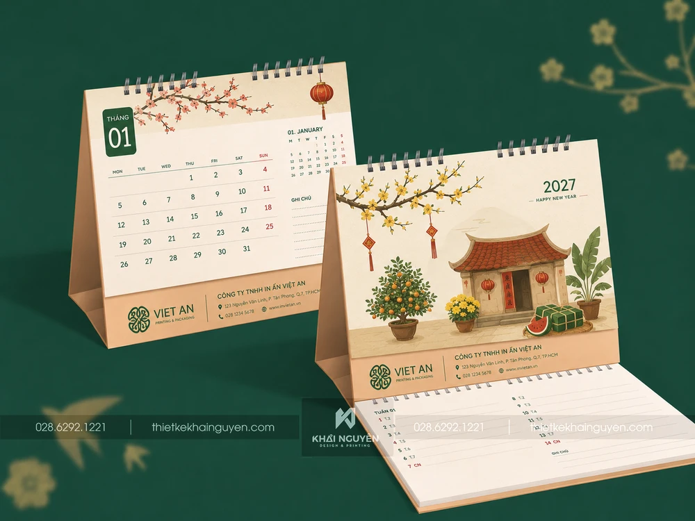 Mẫu In Lịch Tết 2027 Số Lượng Ít, Nhanh Gọn, Giao Tận Nơi 5 Lịch để bàn chữ M kèm note giấy fort giúp ghi dễ dàng