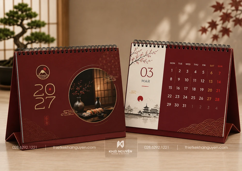 Mẫu In Lịch Tết 2027 Số Lượng Ít, Nhanh Gọn, Giao Tận Nơi 8 Mẫu in lịch để bàn nhà hàng Nhật 2027