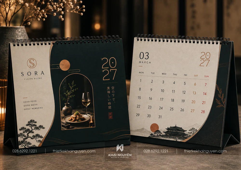 Mẫu In Lịch Tết 2027 Số Lượng Ít, Nhanh Gọn, Giao Tận Nơi 18 Mẫu thiết kế & in lịch để bàn cho nhà hàng tone xanh