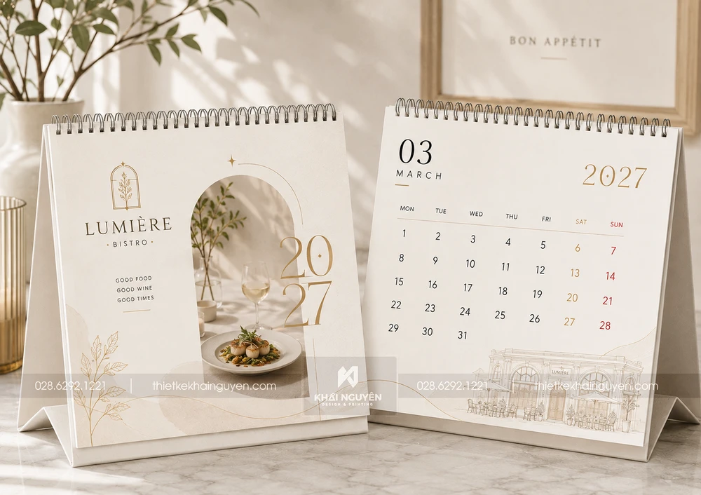 Mẫu In Lịch Tết 2027 Số Lượng Ít, Nhanh Gọn, Giao Tận Nơi 25 In lịch để bàn nhà hàng kèm ưu đãi khi đặt in card visit