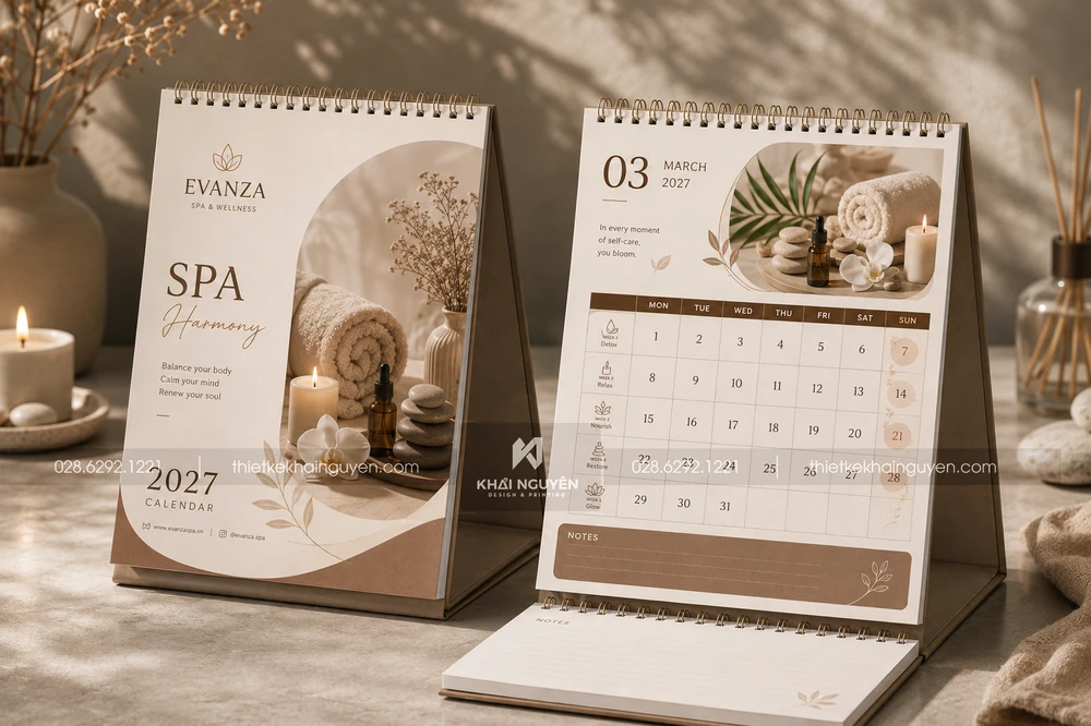 Mẫu In Lịch Tết 2027 Số Lượng Ít, Nhanh Gọn, Giao Tận Nơi 14 Mẫu lịch để bàn spa màu xám pastel