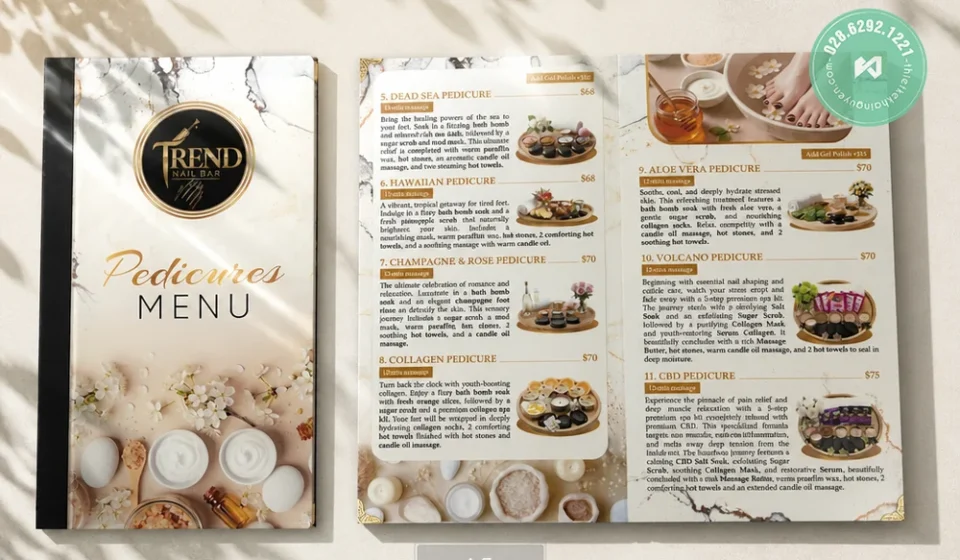 Dự án thiết kế và in menu mica trend nail bar tại Mỹ