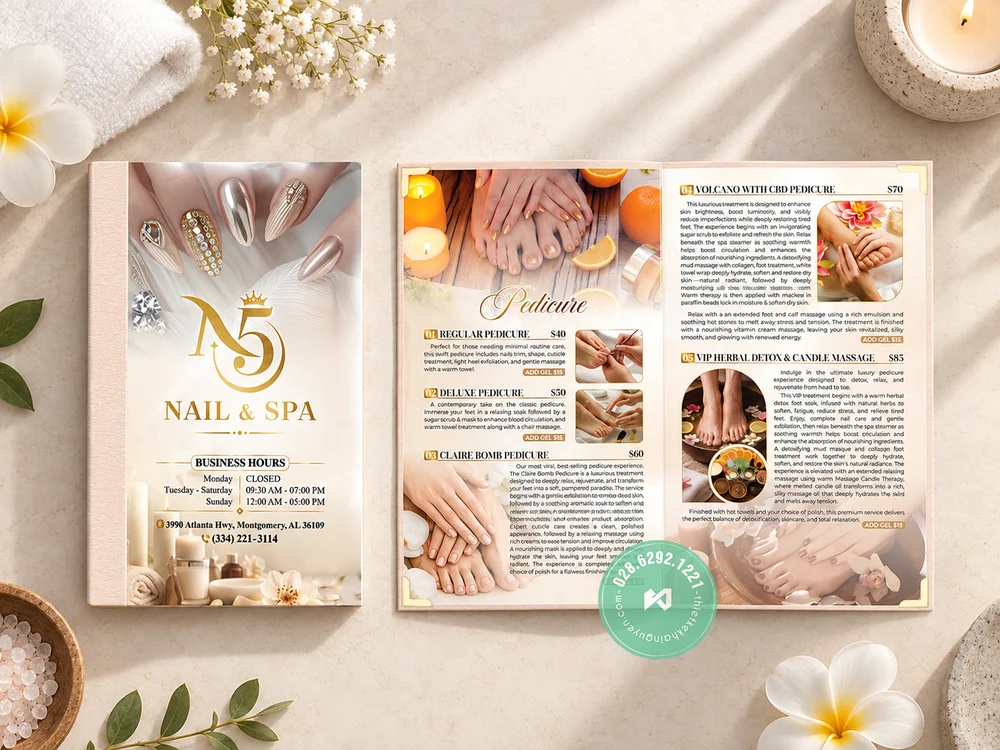 Bộ Nhận Diện Thương Hiệu N5 Nail & Spa - Thiết Kế In Trọn Gói 3 Thiết kế & in menu mica N5 Nails tại Mỹ