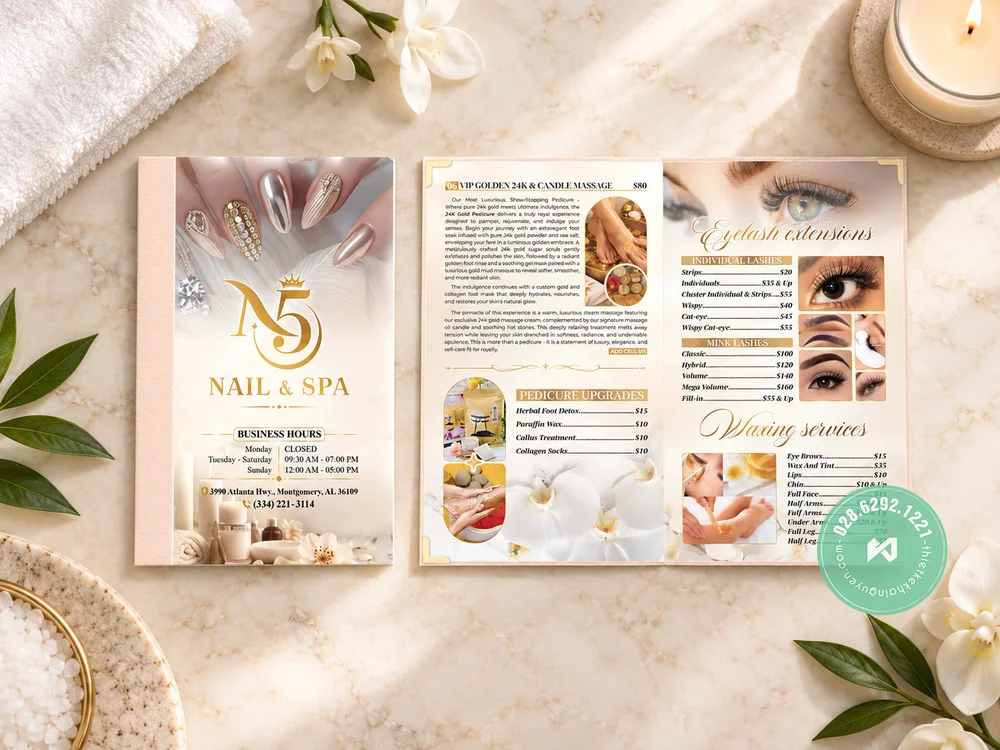 Bộ Nhận Diện Thương Hiệu N5 Nail & Spa - Thiết Kế In Trọn Gói 4 Mẫu in menu mica bền đẹp cho Nails Spa tại Montgomery, USA