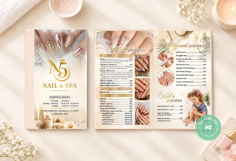 Bộ Nhận Diện Thương Hiệu N5 Nail & Spa - Thiết Kế In Trọn Gói 2 Menu Mica N5 Nail Spa