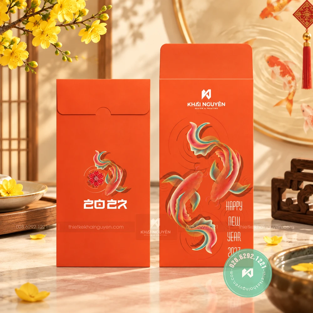 In Bao Lì Xì 2027 Từ 50 Cái, Mẫu Mới Tết Đinh Mùi 25 Mẫu phong bao lì xì cá koi may mắn 2027