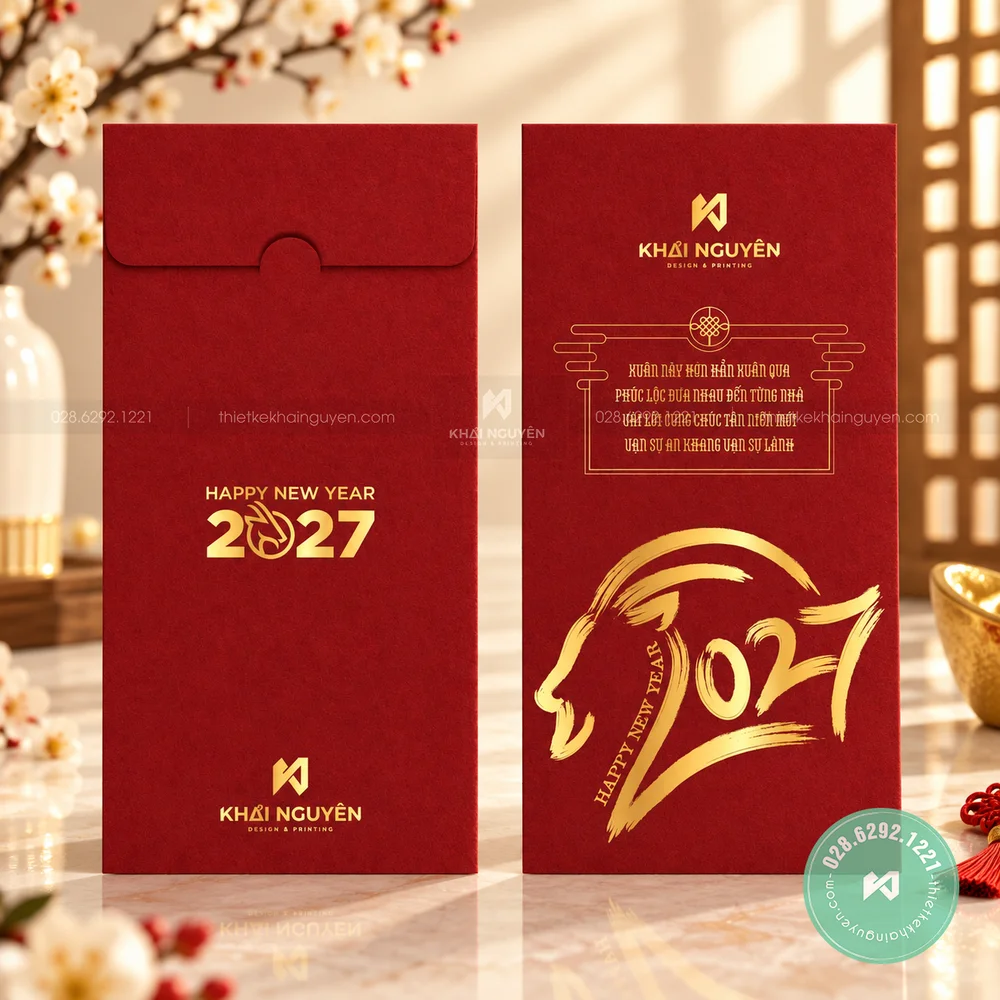 In Bao Lì Xì 2027 Từ 50 Cái, Mẫu Mới Tết Đinh Mùi 26 Kích thước bao lì xì 8x16cm thông dụng nhất