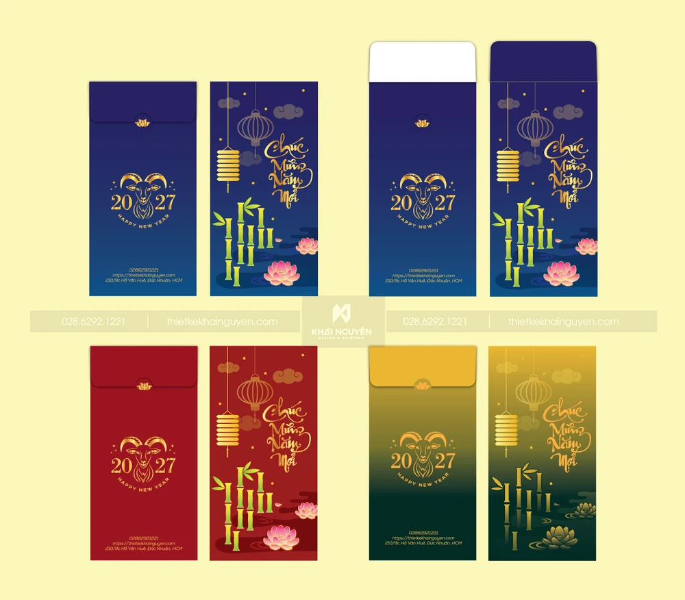 Mẫu Bao Lì Xì Màu Đỏ 2027 Cho Xuân Đinh Mùi May Mắn 5 In bao lì xì màu đỏ giá rẻ - bộ full màu đỏ xanh vàng
