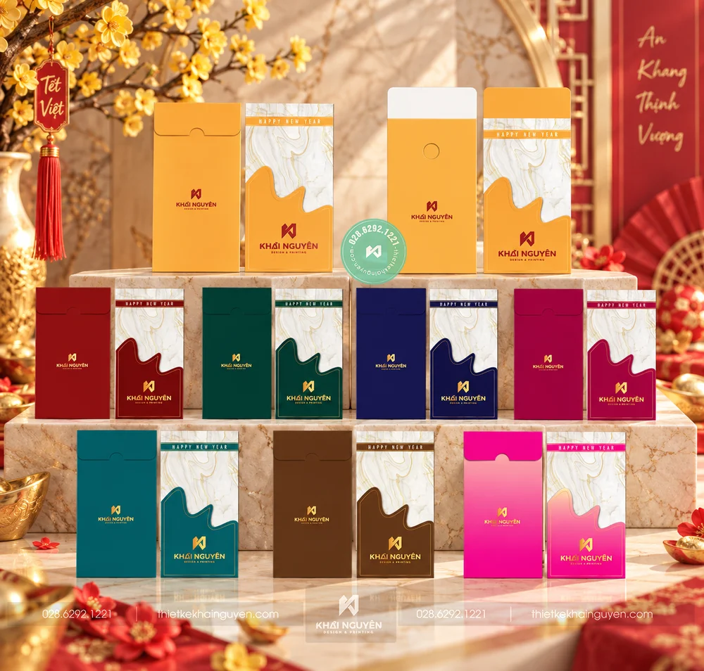 In Bao Lì Xì 2027 Từ 50 Cái, Mẫu Mới Tết Đinh Mùi 23 Bộ mẫu bao lì xì vân đá hiện đại full màu xuân 2027