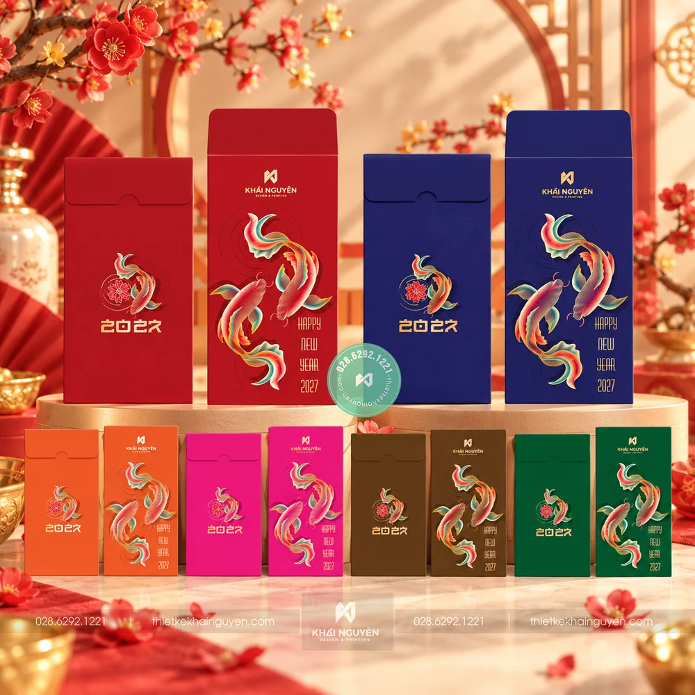 In Bao Lì Xì 2027 Từ 50 Cái, Mẫu Mới Tết Đinh Mùi 13 In bao lì xì cá koi phúc lành tết 2027
