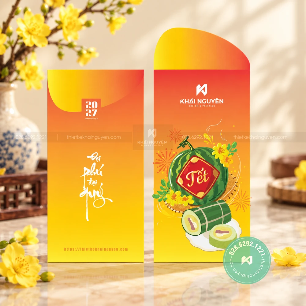 In Bao Lì Xì 2027 Từ 50 Cái, Mẫu Mới Tết Đinh Mùi 22 In phong bao lì xì Tết 2027 màu vàng cam mới lạ