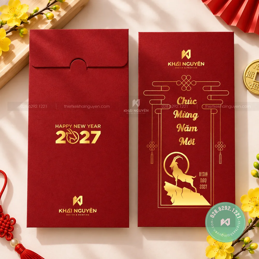 Mẫu Bao Lì Xì Màu Đỏ 2027 Cho Xuân Đinh Mùi May Mắn 9 In phong bao lì xì đỏ ép kim full 2027 tại tphcm