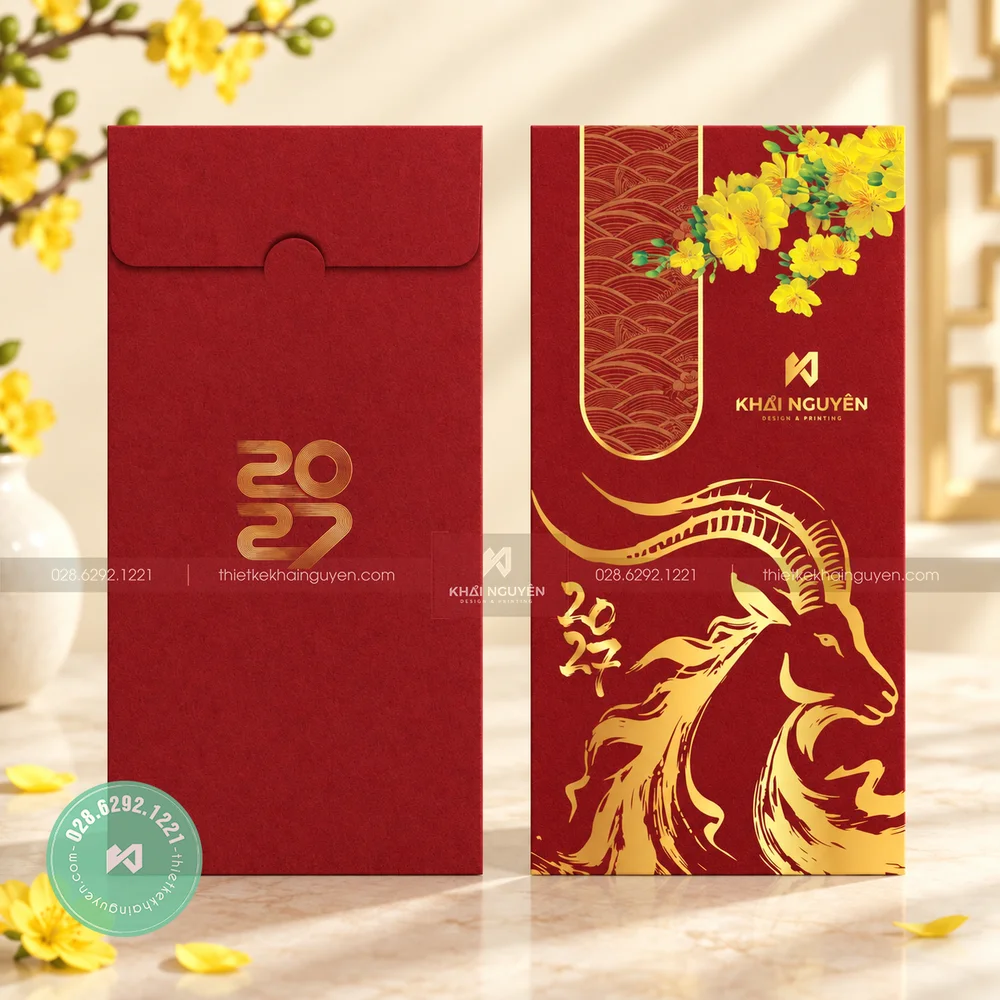 Mẫu Bao Lì Xì Màu Đỏ 2027 Cho Xuân Đinh Mùi May Mắn 6 Lucky Money Design 2027 - In bao lì xì đỏ kết hợp ép kim họa tiết