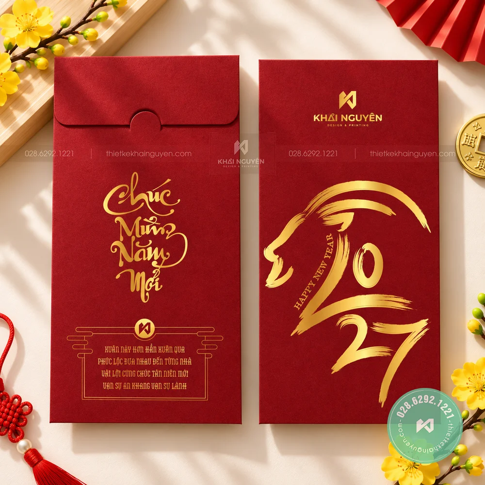 Mẫu Bao Lì Xì Màu Đỏ 2027 Cho Xuân Đinh Mùi May Mắn 1 Red Envelope 2027 - Mẫu Bao Lì Xì Màu Đỏ 2027 May Mắn