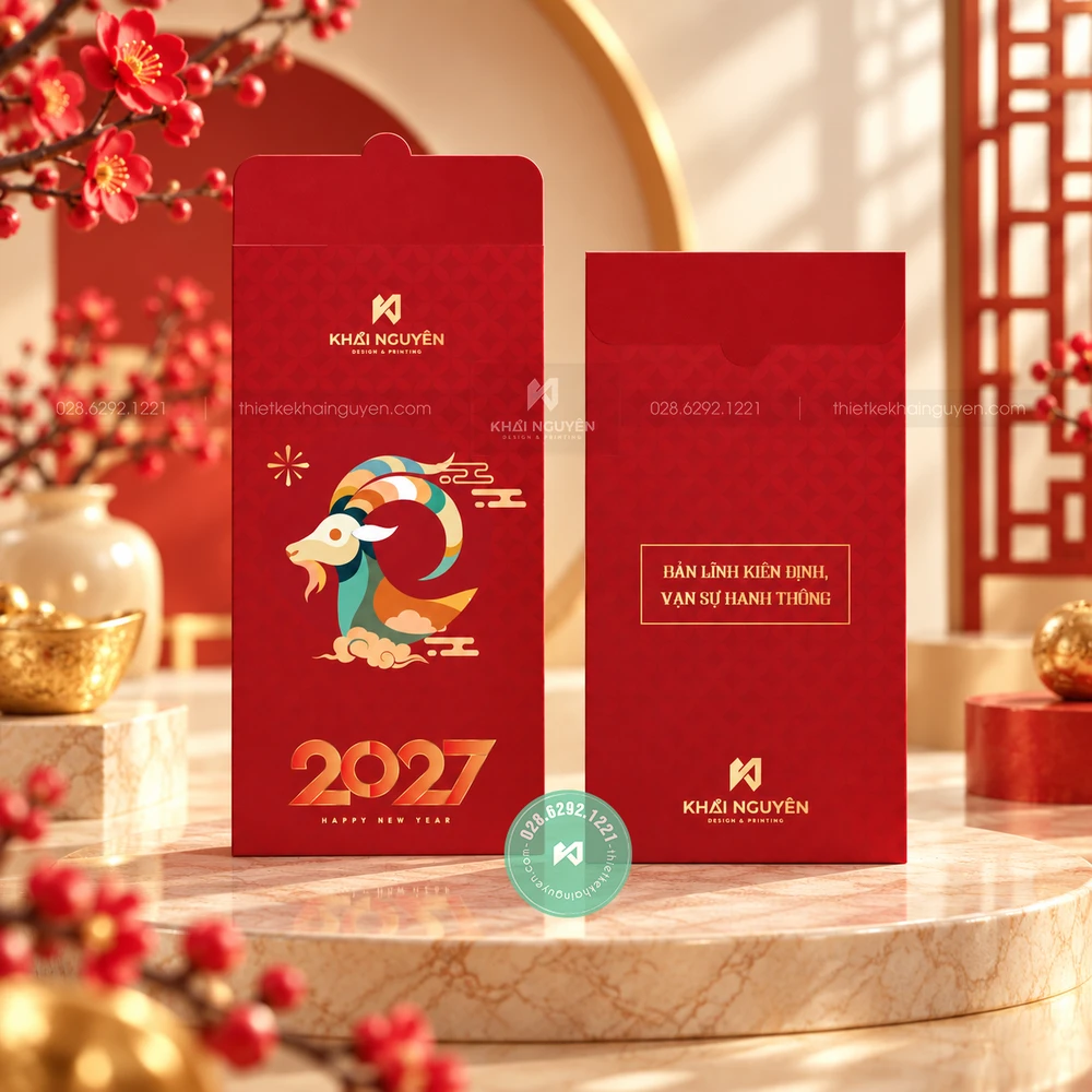 Mẫu Bao Lì Xì Màu Đỏ 2027 Cho Xuân Đinh Mùi May Mắn 4 In bao lì xì đỏ với thiết kế trừu tượng đặc biệt