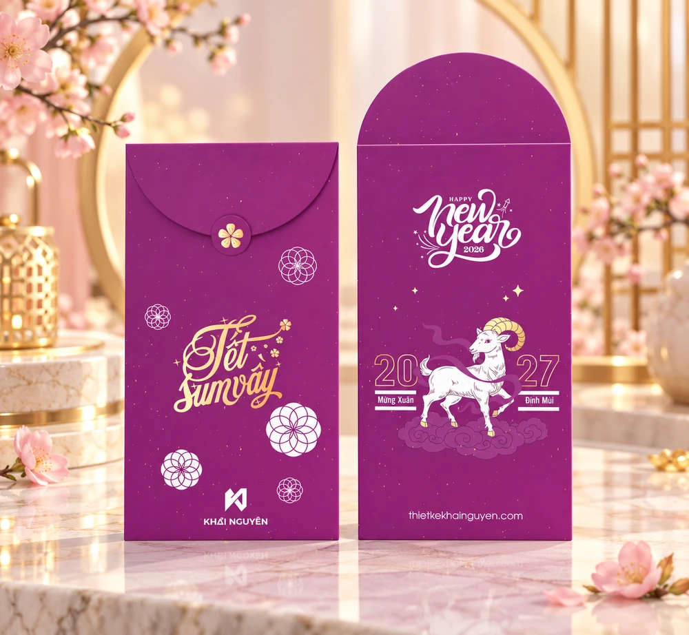 In Bao Lì Xì 2027 Từ 50 Cái, Mẫu Mới Tết Đinh Mùi 9 Thiết kế bao lì xì đẹp 2027 màu tím
